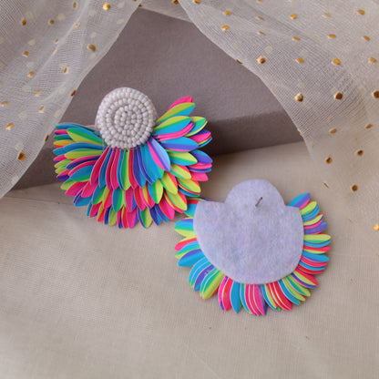 Neon Rainbow Feather Pattern Beaded Earrings