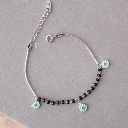 92.5 Pure Silver Nazariya Bracelet With Floral Charms