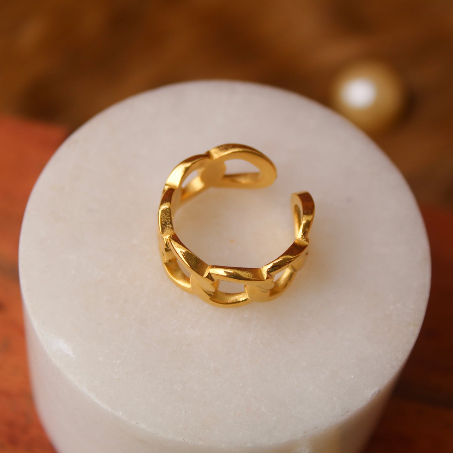 Golden Chain Design Anti-Tarnish Adjustable Ring