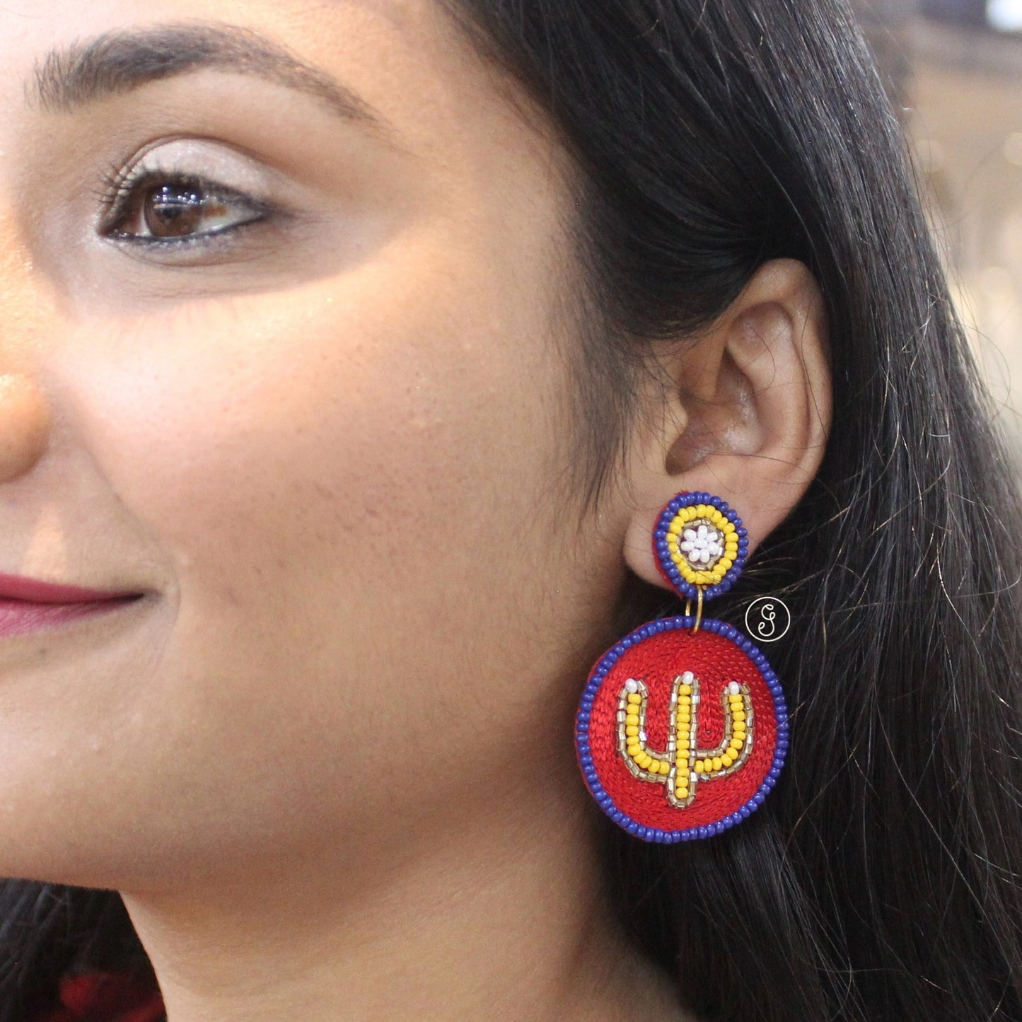 Handcrafted Seed Beads Trishul Earrings