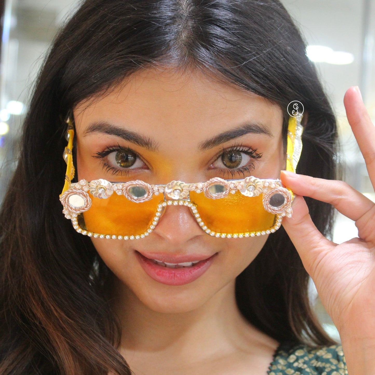 Floral Embellished Yellow Statement Sunglasses