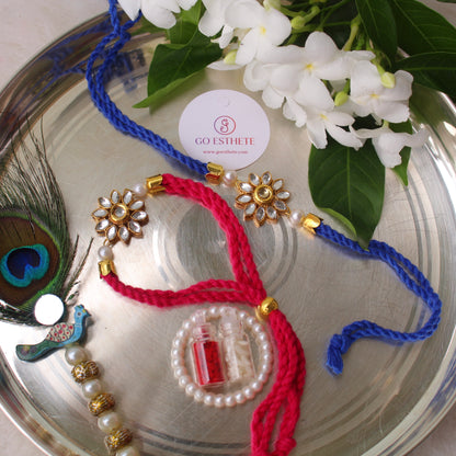 Charming Kundan Flower Rakhi For Bhai-Bhabhi