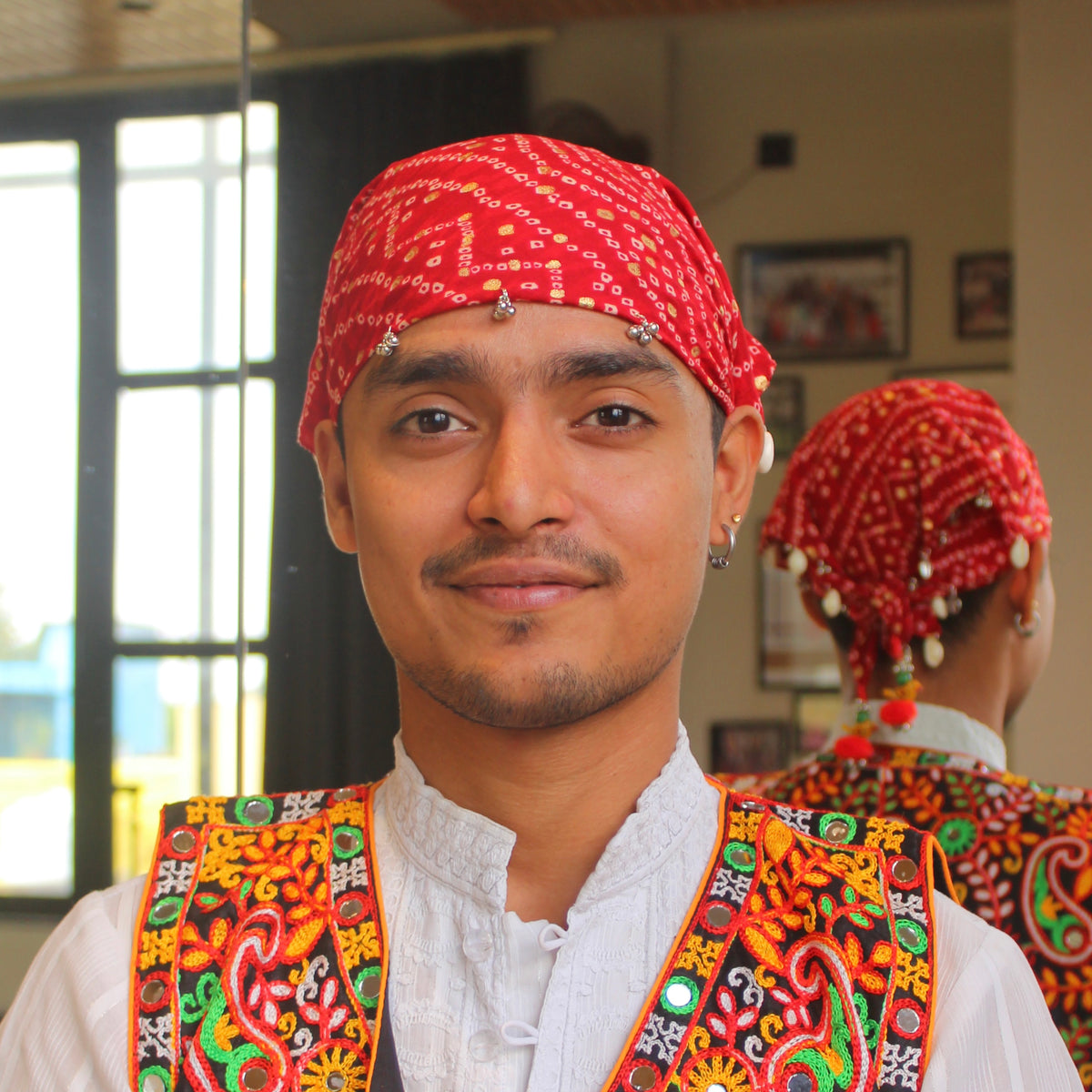Red Unisex Bandhej Bandana Pretty Detailing