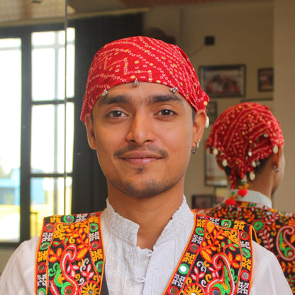 Red Unisex Bandhej Bandana Pretty Detailing