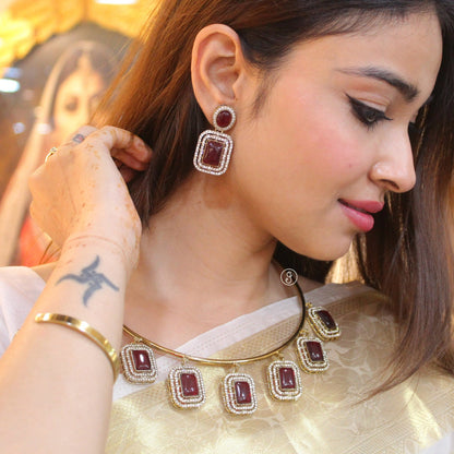 Classy Antique Golden & Ruby Hasli Necklace Set