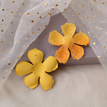 Radiant Yellow Sugar Crust Flower Earrings