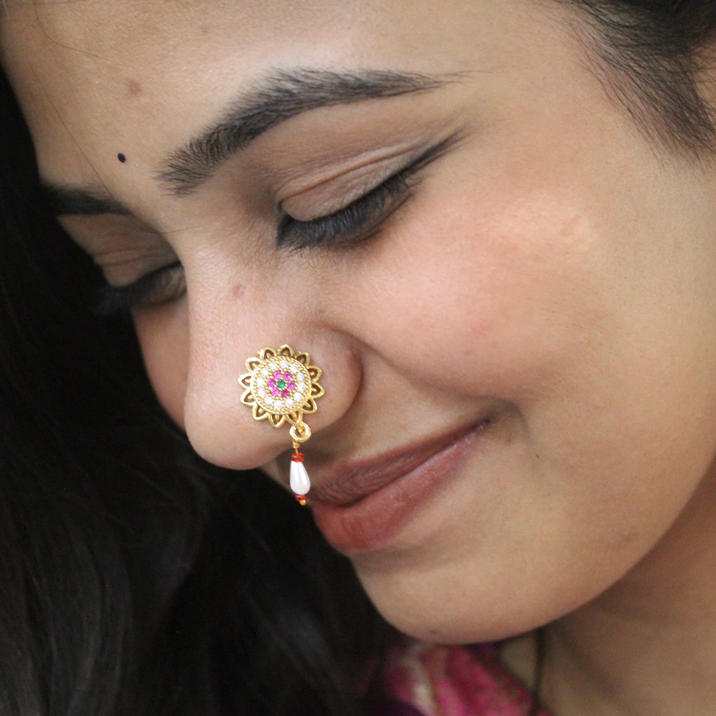 Multicoloured AD Press-On Nose Pin (Non-Pierced Nath)