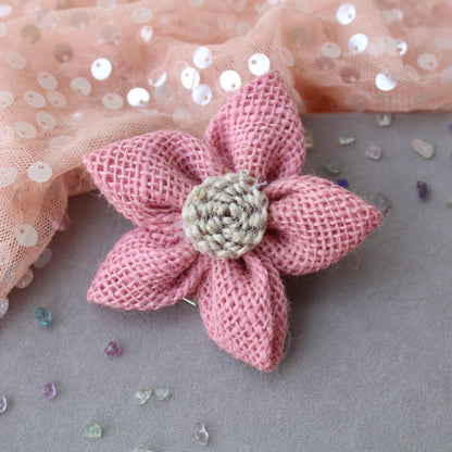Pink Jute Flower Design Hair-Clip