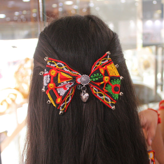 Multicolour Embroidered Hair Bow Clip
