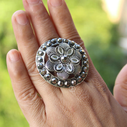 Beautiful Oxidised Silver Adjustable Ring