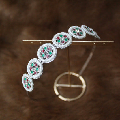 Multicolour Stones Work Silver Hairband