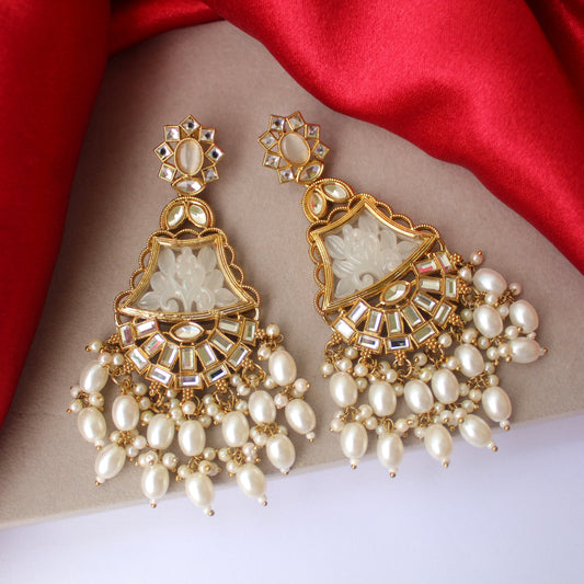 Ivory Carved Royal Ethnic Earrings