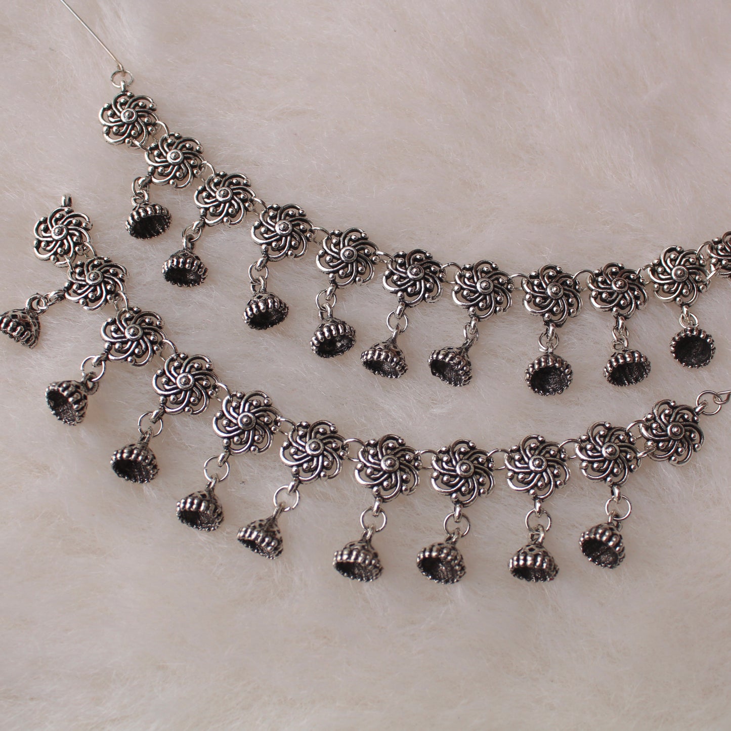 Eye-catching Oxidised Silver Ear-chains