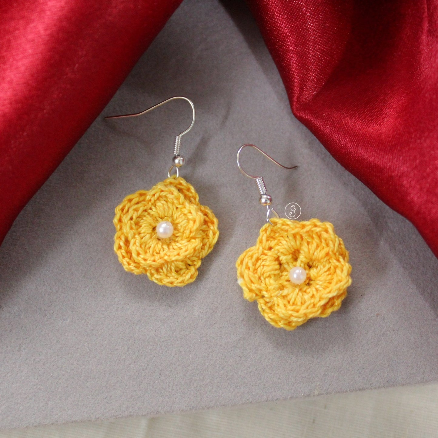 Pretty Yellow Crochet Flower Earrings