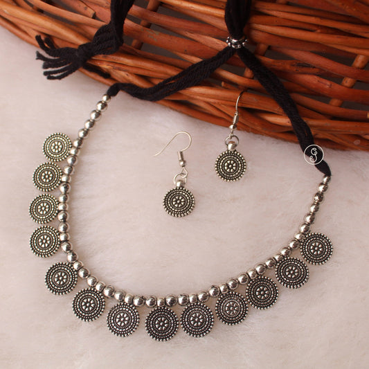 Elegant Oxidised Silver Choker Set