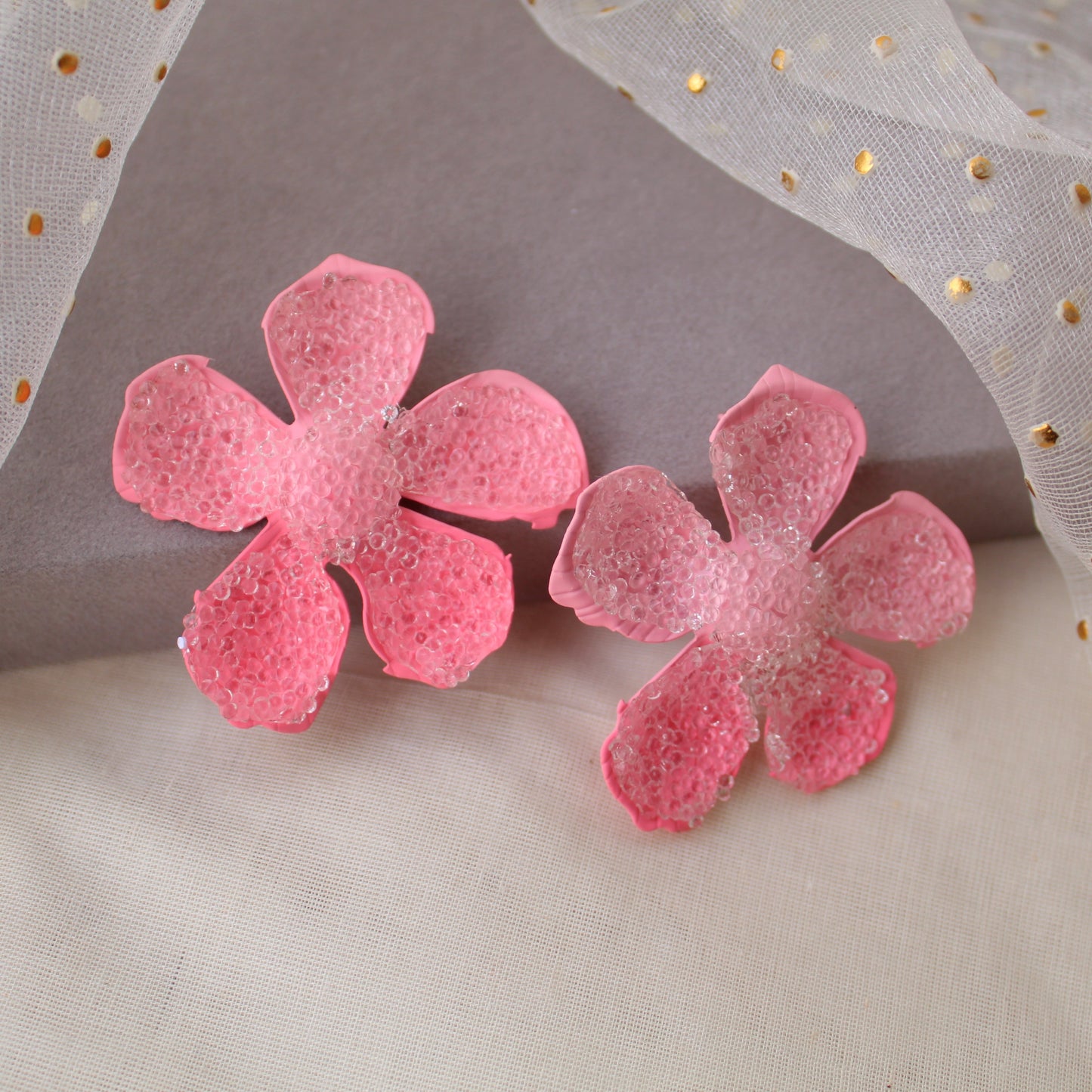 Pretty Pink Sugar Crust Floral Earrings