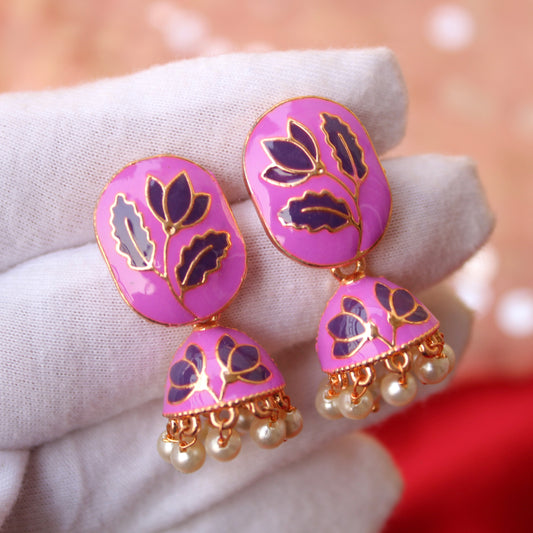 Purple Mini Meenakari Jhumki Earrings