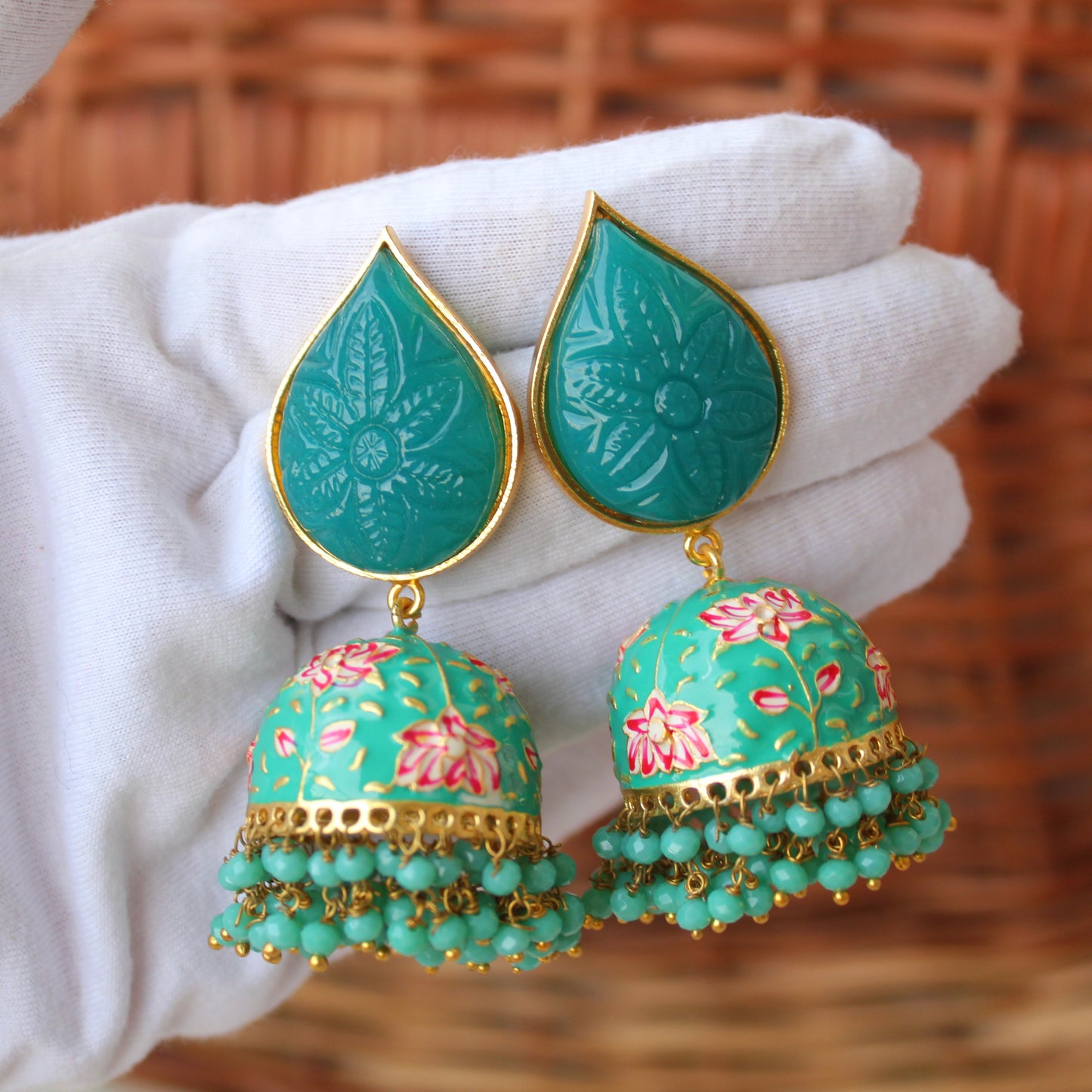 Premium Teal Blue Jhumki Earrings