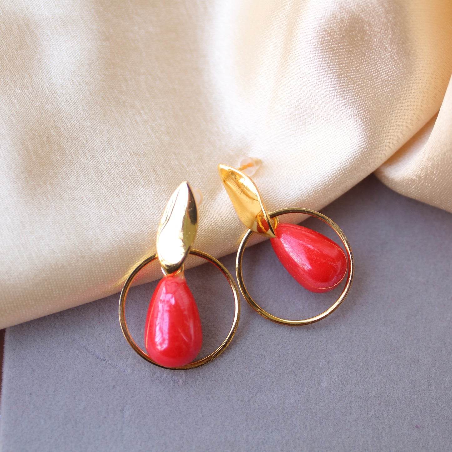 Golden & Red Classic Earrings