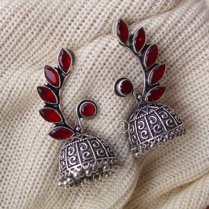 Wonderful Red Stones Work Oxidised Jhumki