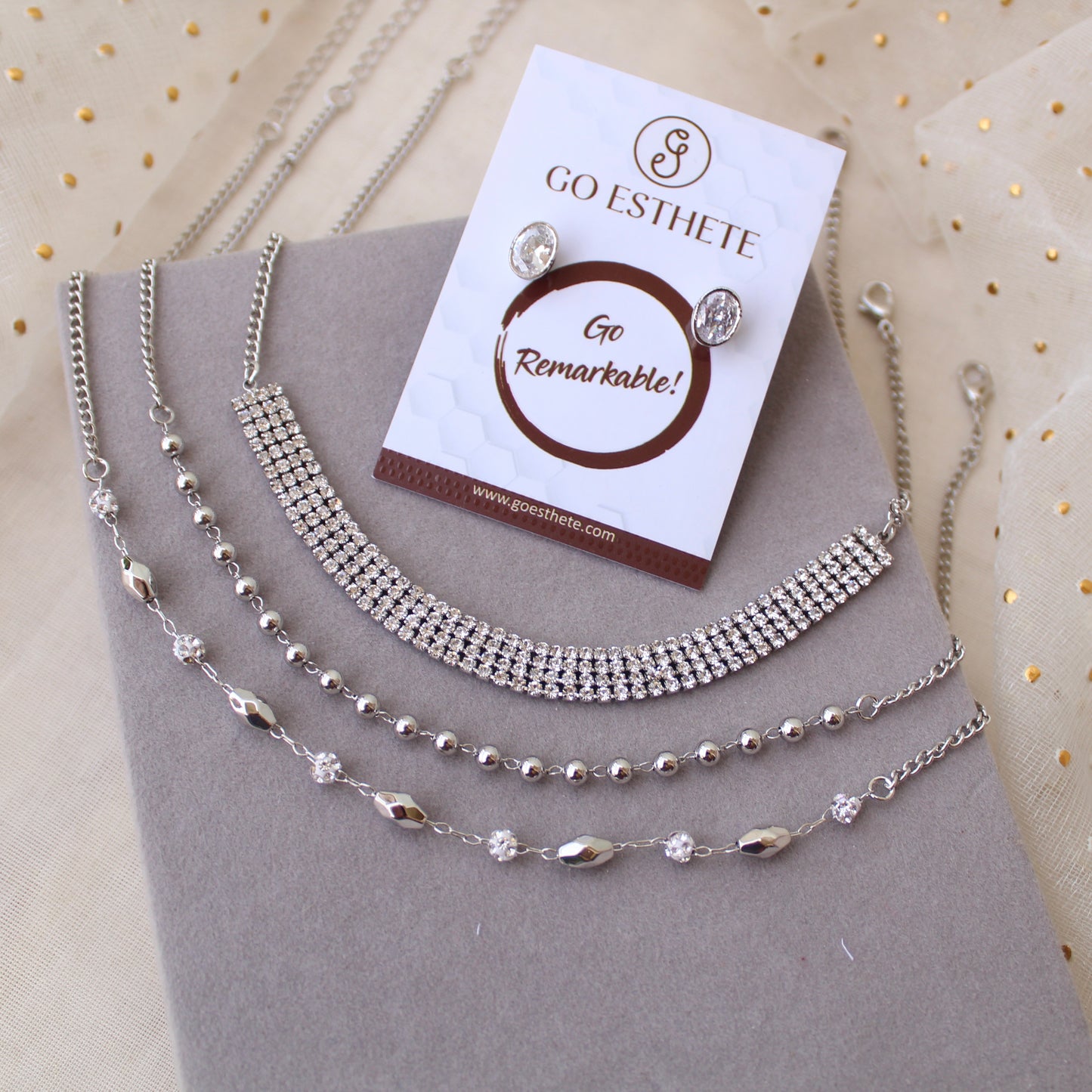 Set of 3 Stylish Chains With Free Pair of Studs