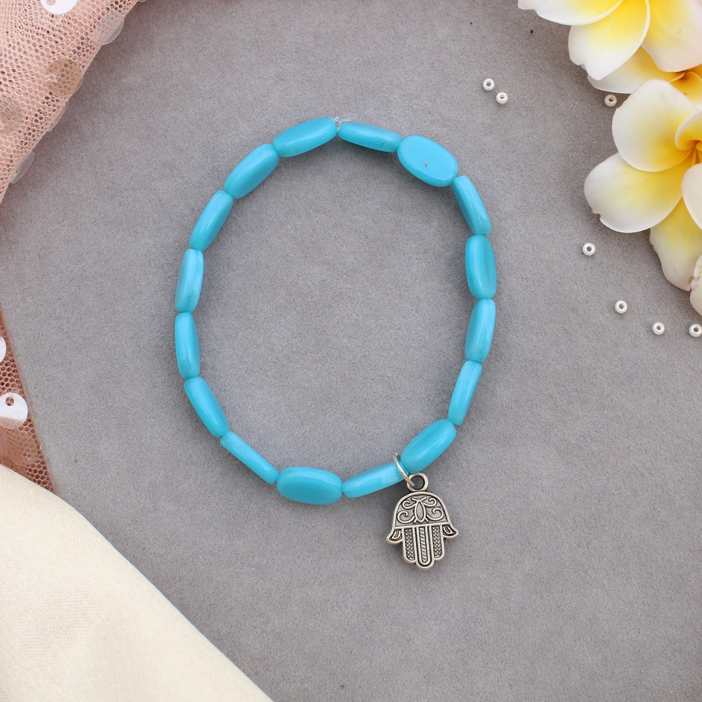 Blue Evil Eye Hamsa Hand Stretchable Bracelet