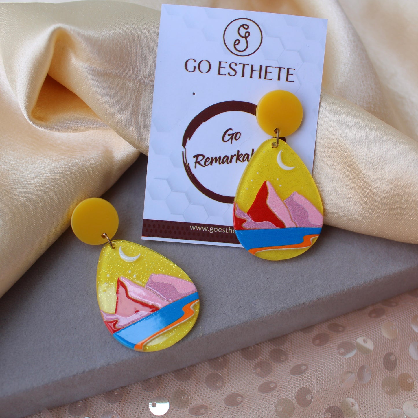 Yellow Nature Printed Lightweight Acrylic Earrings