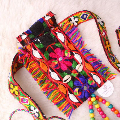 Colourful Kachhi Embroidered Waistbelt With Pouch