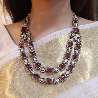 Gorgeous Ruby Stones Double Layered Necklace Set
