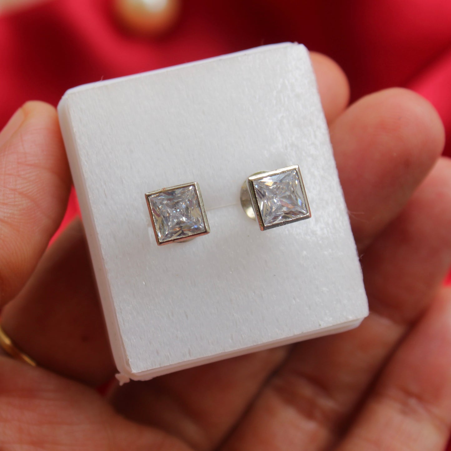 Silver Square Shaped Diamonds Studs