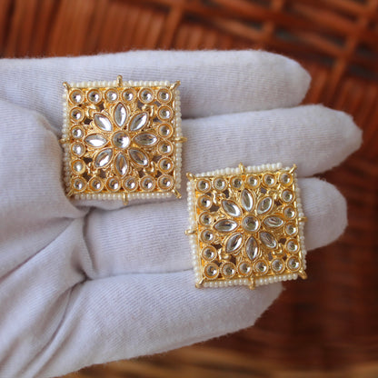 Stunning Square Shaped Golden Ethnic Studs