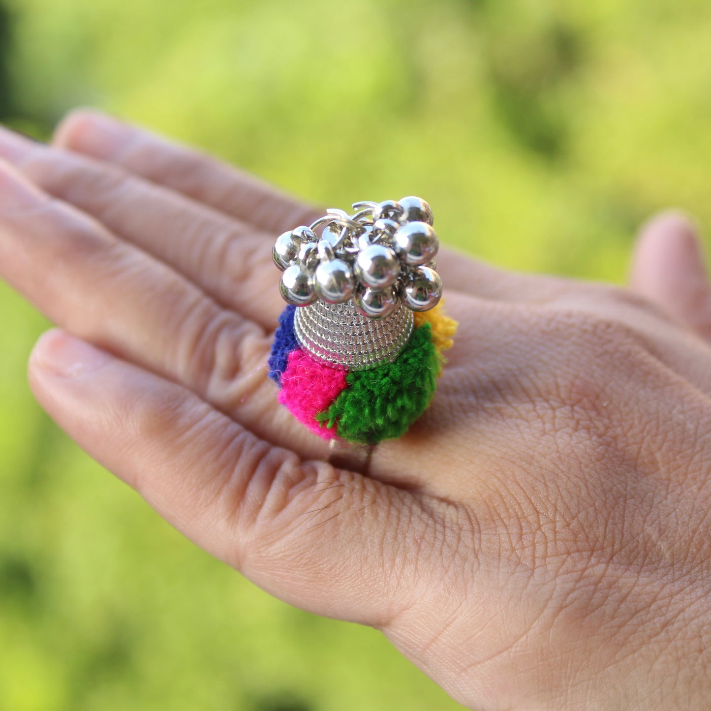 Pretty Pompom Adjustable Finger Ring