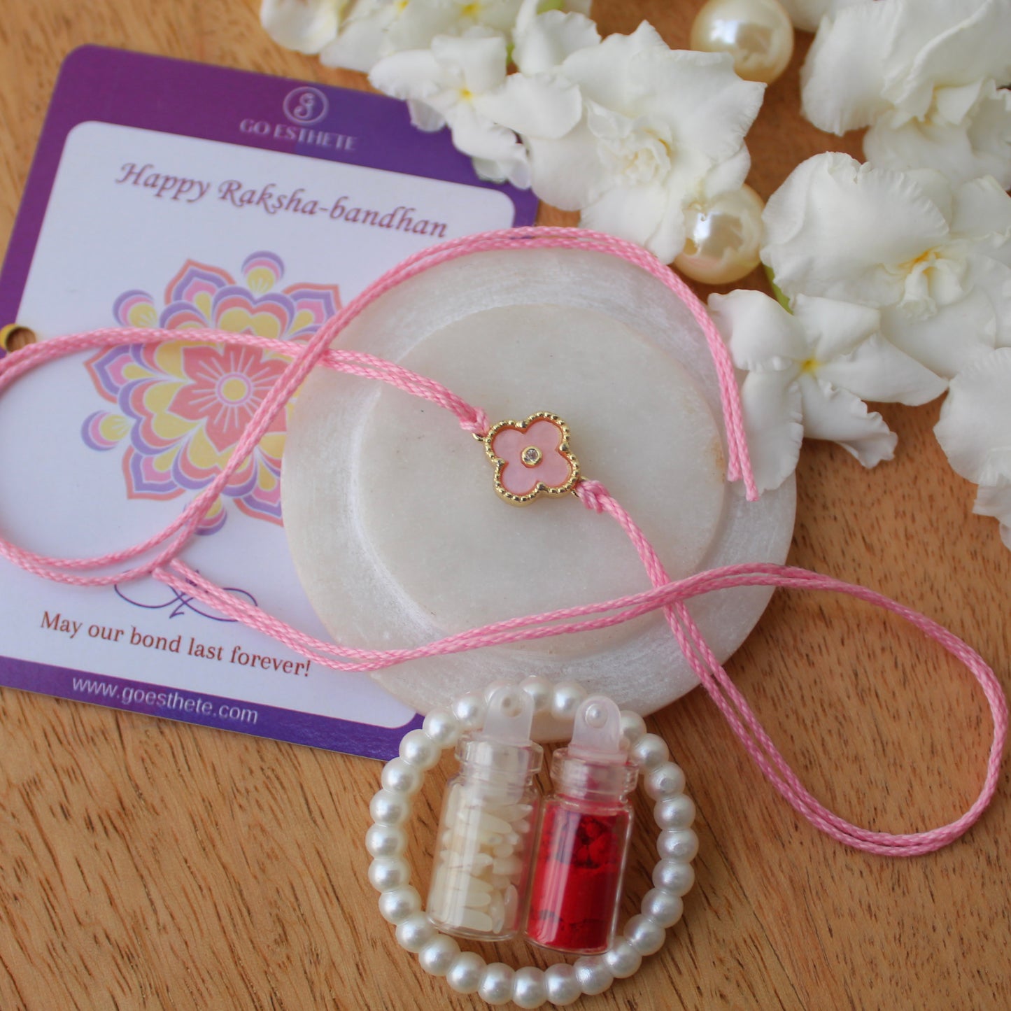 Cute Mini Mother-in-Pearl Charm Rakhi