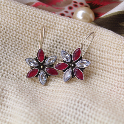 Magenta & White Stones Work Mini Earrings