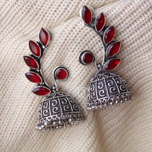 Wonderful Red Stones Work Oxidised Jhumki