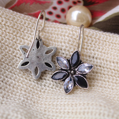 Black & White Stones Work Brass Earrings