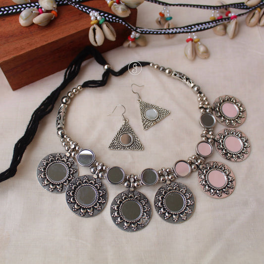 Amazing Mirrors Work Oxidised Necklace Set