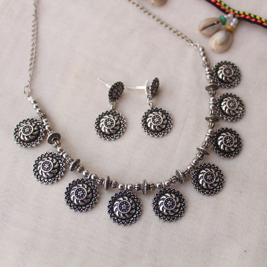 Beautiful Oxidised Silver Elegant Necklace Set