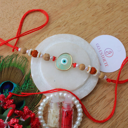 Classic Ocean Green Evil Eye Rakhi For Brother