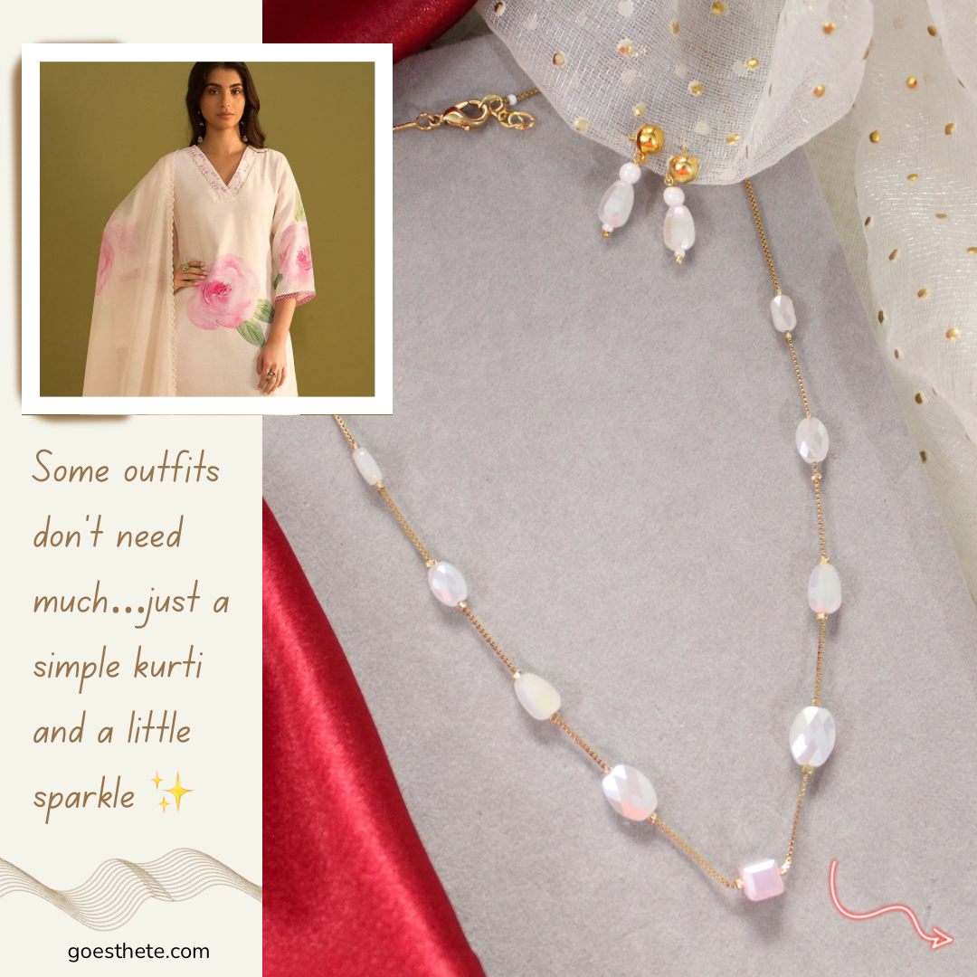 Opalite Elegance Gold-Plated Chain & Earrings