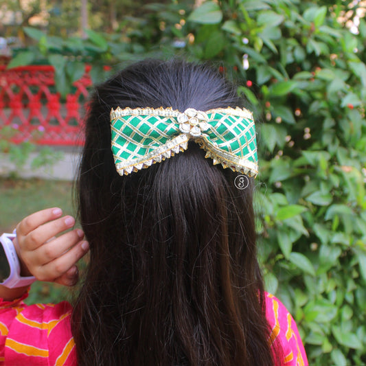 Emerald Green Ethnic Hair Bow Buckle