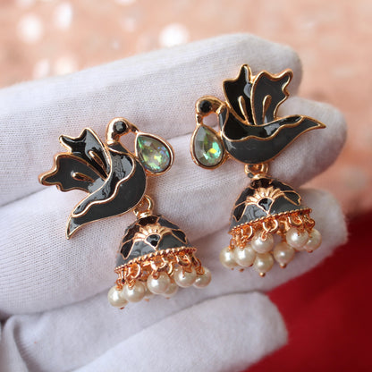 Black & Grey Mini Meenakari Jhumki