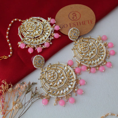 Baby-Pink Chandbali Earrings With Tika