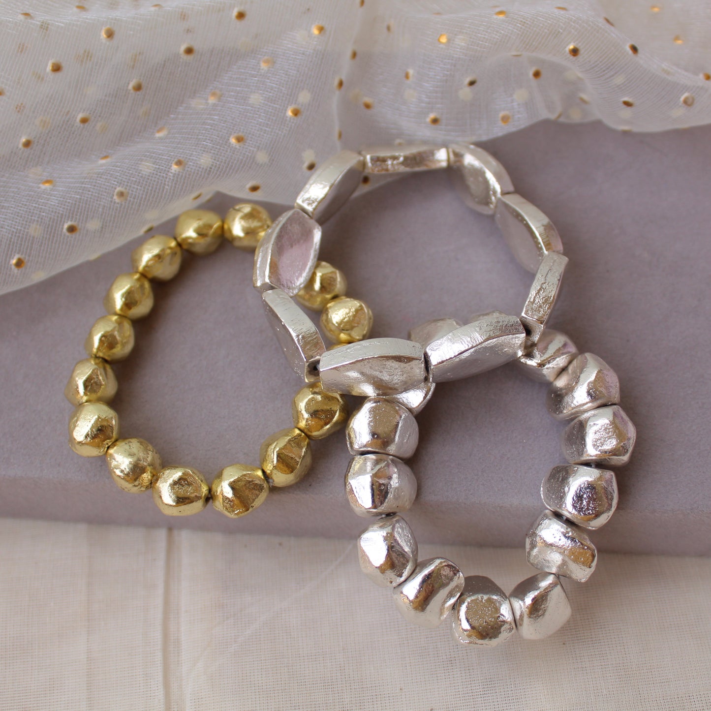 Stunning Stack of 3 Dual Tone Stretchable Bracelets