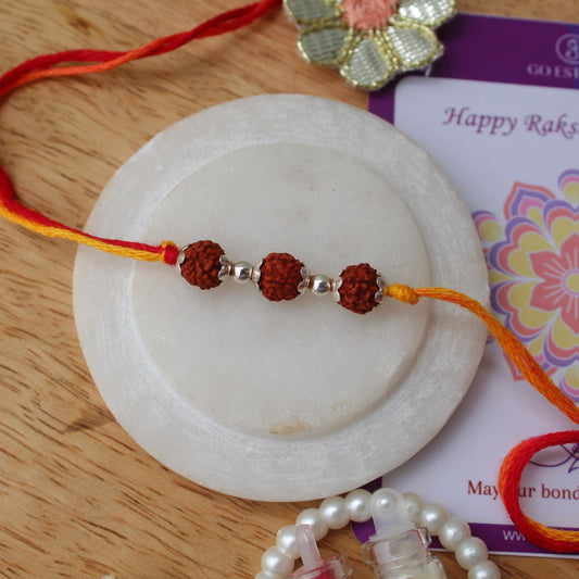 Pure Silver Beads and Rudraksh Rakhi