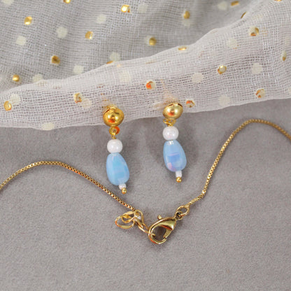 Elegant Multi Beads Gold-Alike Chain & Earrings