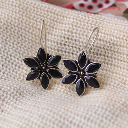 Black Stones Work Mini Brass Earrings