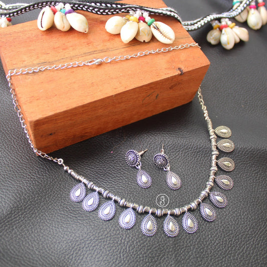 Elegant Oxidised Silver Necklace Set