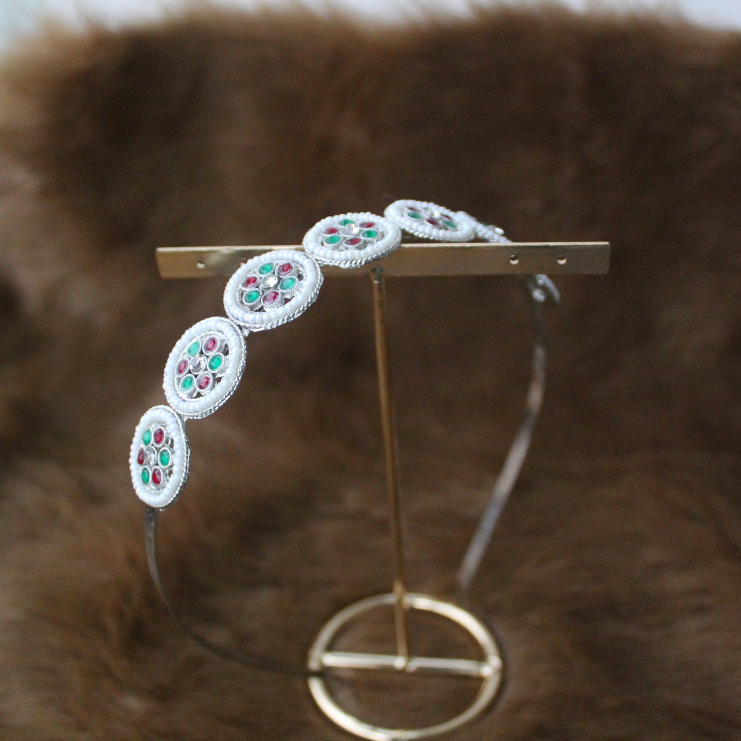 Multicolour Stones Work Silver Hairband