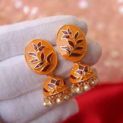 Mustard Yellow & Brown Jhumki Earrings